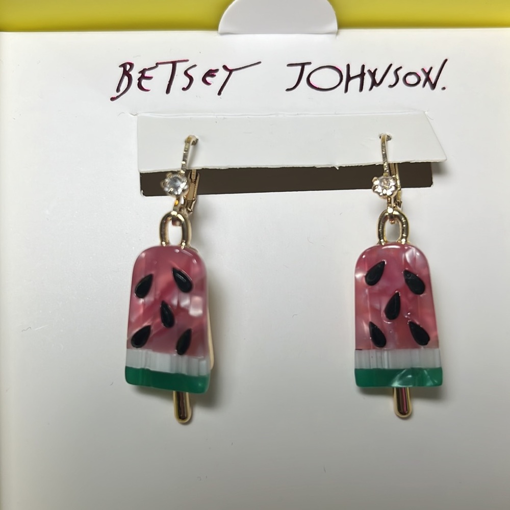 Betsey Johnson Watermelon Popsicle Dangle Drop Earrings NWT - Picture 4 of 8